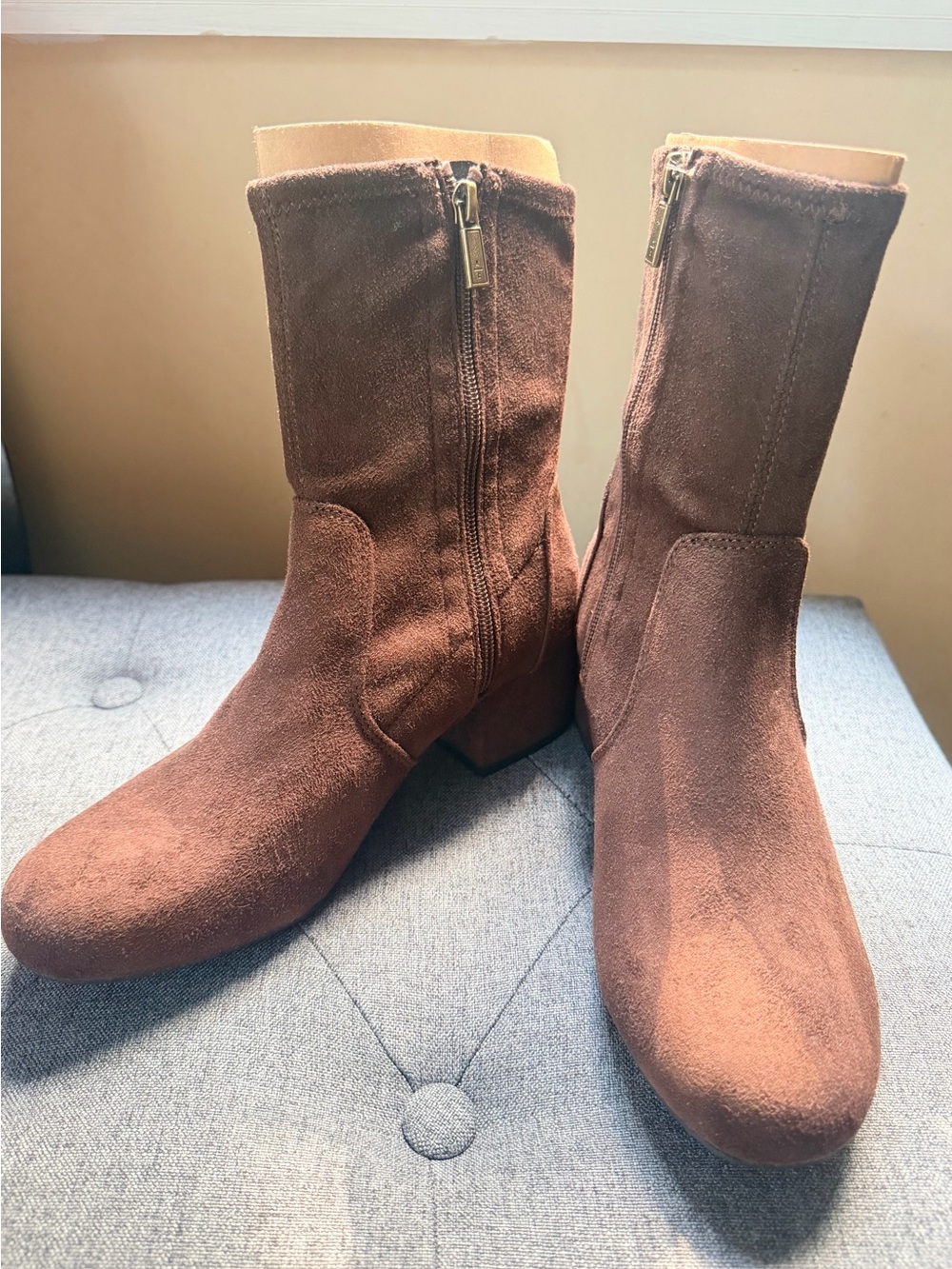 Kenneth Cole Reaction Brown Suede Mid-Calf Zip Boots